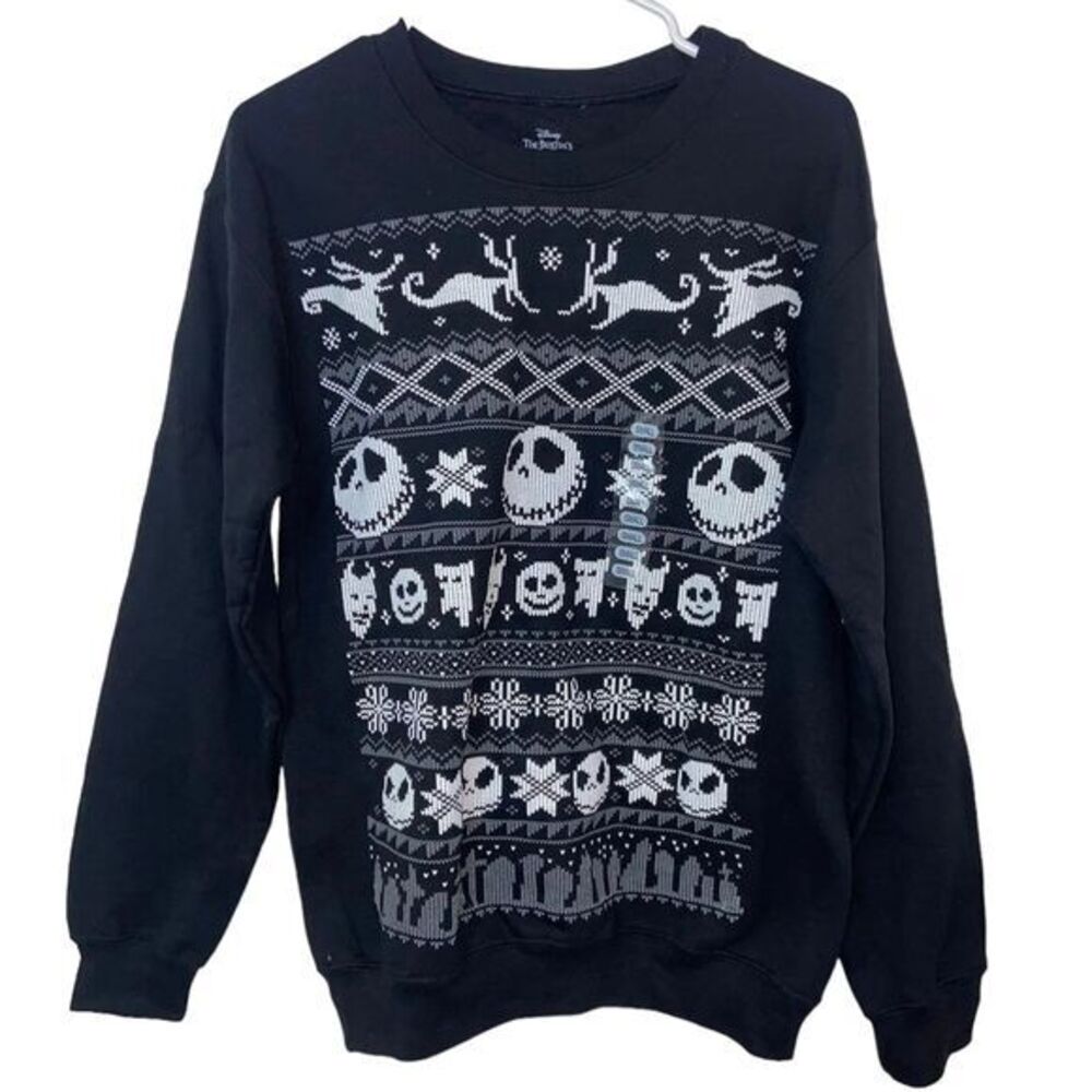Disney Nightmare Before‎ Christmas Pullover Black Fair Isle Jack Skellington S